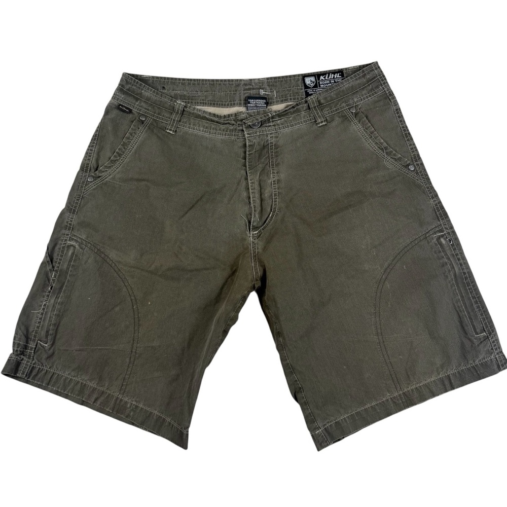 KUHL Ramblr Khaki Cargo Shorts Vintage Patina Dye Outdoor Hiking Camping Men 34